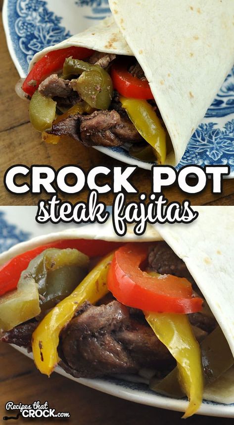 Crock Pot Steak Fajitas, Steak Fajitas Crockpot, Crock Pot Steak, Slow Cooker Fajitas, Crockpot Steak Recipes, Beef Fajita Recipe, Steak Fajitas Recipe, Crockpot Fajitas, Chicken Fajitas Crockpot