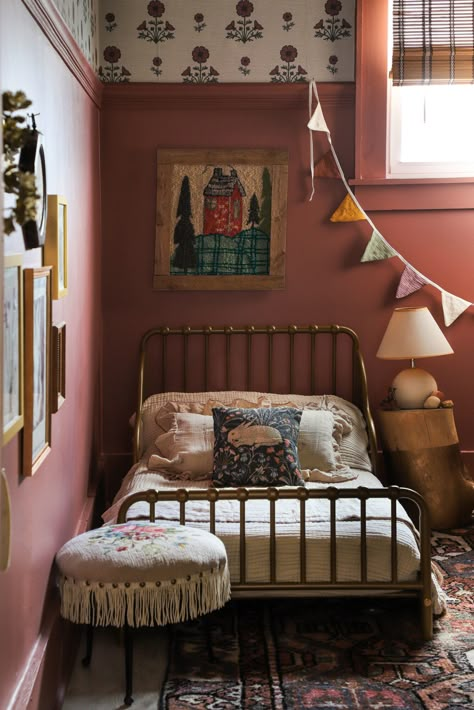 The Yolo Girls’ Sister Suite Three Year Old Bedroom, Sisters Room Ideas Shared Bedrooms, Sister Room Ideas Shared Bedrooms, Pompom Curtains, Sage Bed, Whimsical Interior Design, Sister Bedroom, Peach Bedding, Home Is A Feeling