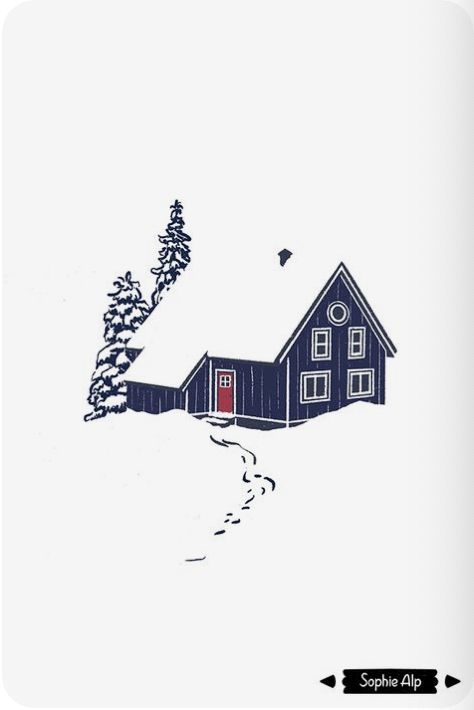 Christmas Cabin Illustration, Snowy Cabin Drawing, Winter Graphic Design Illustration, Christmas Illustration Art Prints, Winter Cabin Illustration, Snow House Drawing, Winter Cute Drawing, Winter Card Design, Christmas House Art