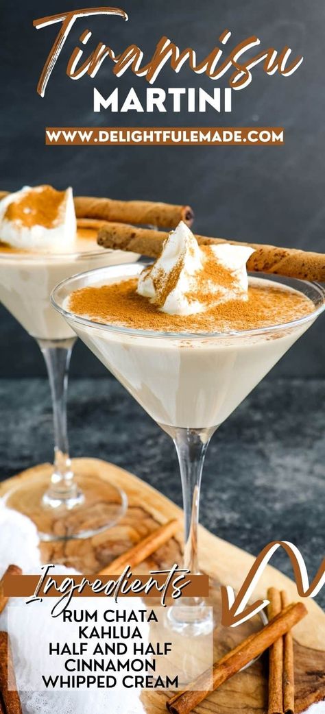 Tiramisu Cocktail | EASY 4 Ingredient Tiramisu Martini Recipe! Rum Chata Martini Recipes, Tiramisu Martini Recipe, Tiramisu Cocktail, Fruity Rum Drinks, Tiramisu Martini, Birthday Martini, Bar Tending, Dessert Cocktails, Rum Chata