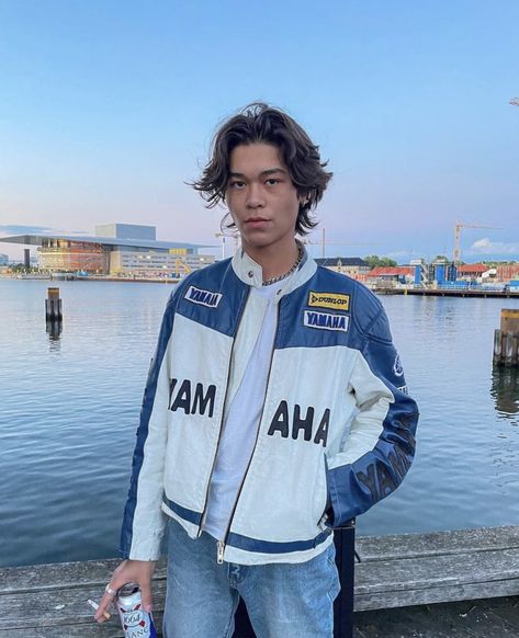 @lucaskastberg Vintage Racing Jacket Outfit, Nascar Jacket Outfit, Racing Jacket Outfit, Vintage Jacket Outfit, Biker Jacket Outfit, Vintage Racing Jacket, Varsity Jacket Outfit, Sports Wear Fashion, Man Outfit