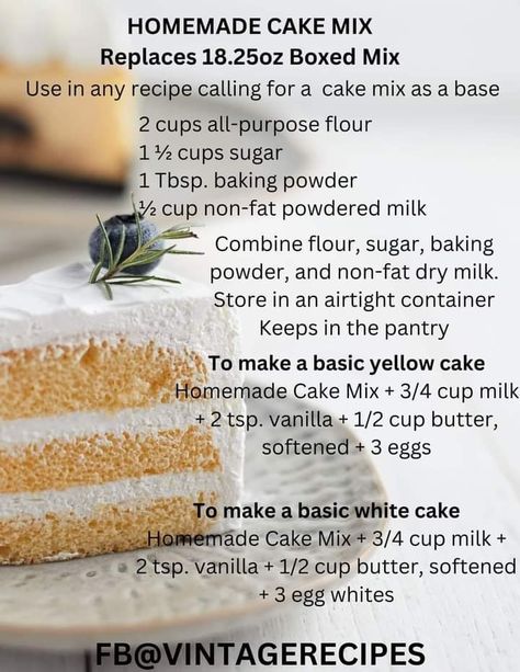 Cake Mix From Scratch, Homemade Yellow Cake, Homemade Cake Mixes, Boxed Cake, Homemade Cake, Box Cake Mix, Cake Mix Recipes, Baking Mix, Cake Mix Cookies