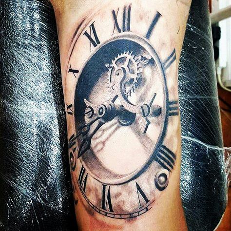 Clock tattoo, time peace 3d Clock Tattoo Design, Broke Clock Tattoo, Time Passing Tattoo, Old Clock Tattoo, Time Clock Tattoo, Time Piece Tattoo, Clock Tattoo Sleeve, Clock Tattoos, Tiger Tattoo Sleeve