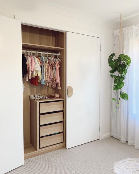 Sam Gill’s Instagram photo: “BEFORE & AFTER ~ Wardrobe Transformation using our favourite @ikea_australia Pax System.” Ikea Pax White, Wardrobe Transformation, Ikea Australia, Pax System, Pax Wardrobe, Walk In Robe, Stained Oak, Ikea Pax, White Doors