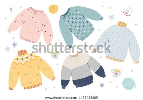 Pastel Scandinavian, Winter Illustration, Woolen Sweaters, Gift Tags Diy, Christmas Drawing, Christmas Illustration, Sticker Ideas, Christmas Stickers, Vector Illustrations