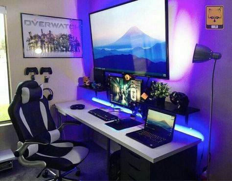 Gamer Room Diy, Luxury Game Room, Modern Game Room, Pc Games Setup, Game Room Lighting, Game Room Kids, Entertainment Center Design, Pc Gaming Setup, Video Game Rooms