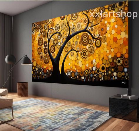 Spray Print, Art Deco Wall Art, Large Paintings, Klimt Paintings, Symbolic Art, Tree Of Life Art, Grand Art Mural, Modern Pictures, Textured Canvas Art