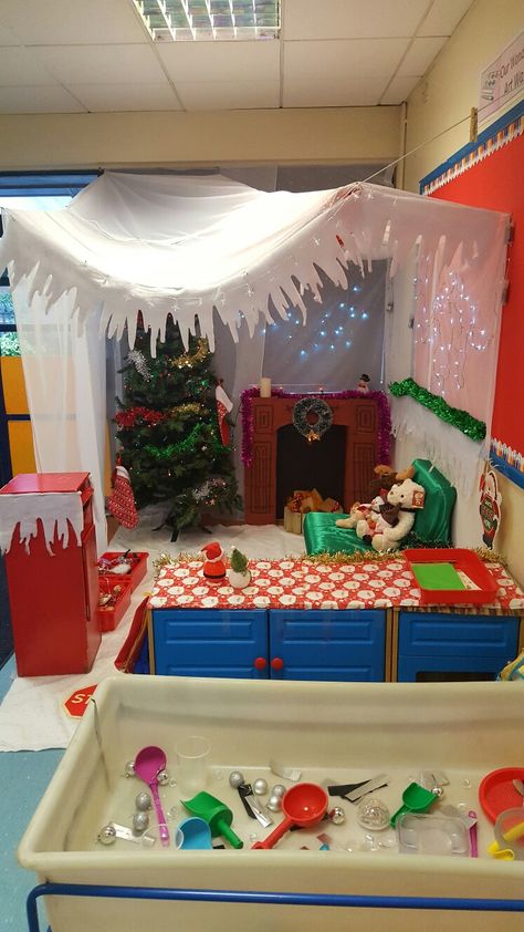 Christmas / Santa's grotto role play area. Santa's Grotto Diy, School Christmas Grotto Ideas, Xmas Grotto Ideas, How To Make A Santa Grotto, Santa Workshop Role Play Eyfs, Christmas Grotto Role Play Eyfs, School Grotto Ideas, Eyfs Christmas Role Play Area, Santas Grotto Role Play