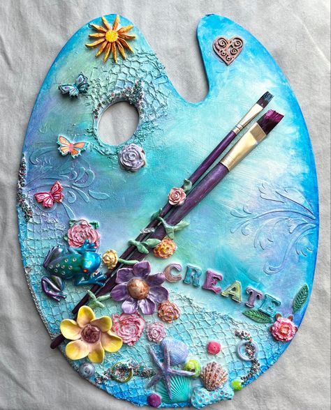 Ceramic Mixed Media, Multi Media Art Ideas, Paint Polymer Clay, Mixed Media Clay, Multi Media Art, Art Pallet, Centerpiece Inspiration, Polymer Clay Painting, Clay Items