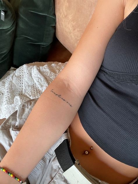 Writing Arm Tattoos For Women, Places On Arm For Tattoos, Places To Put Word Tattoos, Dainty Places For Tattoos, Women Tattoo Arm Placement, Tattoo Placement Ideas Arm Writing, Word Placement Tattoos For Women, Dainty Word Tattoo Placement, Simple Tattoo Placement