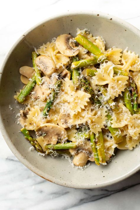 Asparagus and Mushroom Pasta Asparagus And Mushroom Pasta, Shrimp Asparagus Mushroom Pasta, Pasta With Asparagus And Mushrooms, Mushroom And Asparagus Recipes, Asparagus Mushroom Recipes, Asparagus And Mushroom Recipes, Roadtrip Meals, Recipes With Asparagus, Pasta Monday