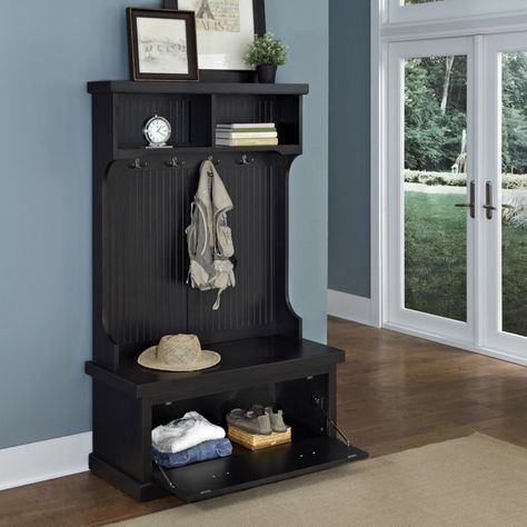 Nantucket Distressed Black Hall Tree - You'll fall in love with the attractive Shaker style of the Nantucket Distressed Black Hall Tree. Crafted of hardwood solids and engineered wood, this... Black Hall Tree, Shoe Storage Bench Entryway, Beadboard Paneling, Entryway Hall Tree, Cubby Shelves, Coat Rack Hooks, Tree Coat Rack, Entryway Shoe Storage, Entryway Bench Storage