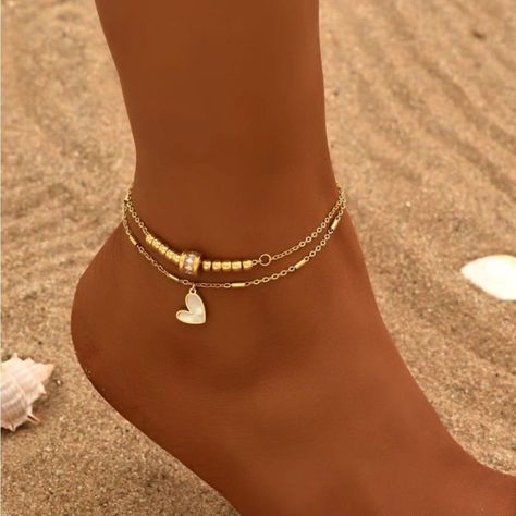 Double Chain Heart Dangle Anklet In Gold Tone Hardware New (Boutique Packaging) **Let Me Know If You Like To Bundle With Another Listing! **I Always Accept Reasonable Offers Cute Earrings Cute Jewelry Dainty Jewelry Summer Vacation Cute Outfits Trendy Jewelry Formal Jewelry Wedding Earrings Lovers Gift Holiday Gift Gift For Her Tags : Anthro Anthropologie Free People We The Free Zara Zara Jewelry Lili Pulitzer Kendra Scott 8 Other Reasons Dolls Kill Lili Clasps For Love And Lemons Ettika Shashi Layered Anklets, Boho Back To School, Claddagh Bracelet, Bohemian Beaded Bracelet, Jewelry Formal, Formal Jewelry, Zara Jewelry, Chain Heart, Layered Chain