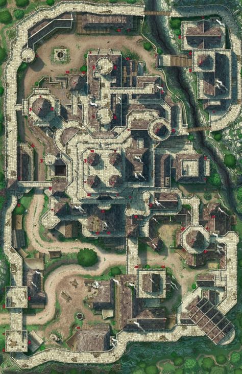 Dnd Castle Courtyard Map, D&d Castle Map, Medieval City Layout, Castle Rpg Map, Dnd Castle Map, Castle Battlemap, Dnd Castle, Rpg City, Castle Map