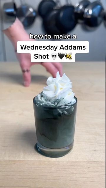 Cocktails (21+ to follow) on Instagram: "We made a shot for Wednesday Addams 💀🖤🐝 #viral #cocktails #wednesdayaddams" Wednesday Addams Cocktail, Wednesday Addams Birthday, Wednesday Birthday, Wednesday Party, Neutral Halloween, Birthday Food, Follow On Instagram, Wednesday Addams, Vegetarian Dishes