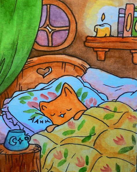 Starting Fresh, Watercolor Cute, Yellow Cat, Lucid Dreaming, Happy Art, Story Book, Cute Comics, Art Watercolor, Cute Illustration