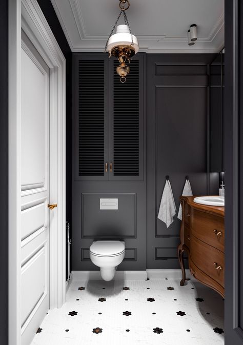 French Toilet Design, Contemporary Classic Bathroom, French Style Bathroom Ideas, Classic Toilet Design, French Bathroom Design, Paris Bathroom Decor, French Style Bathroom, Classic Bathroom Decor, Parisian Bathroom