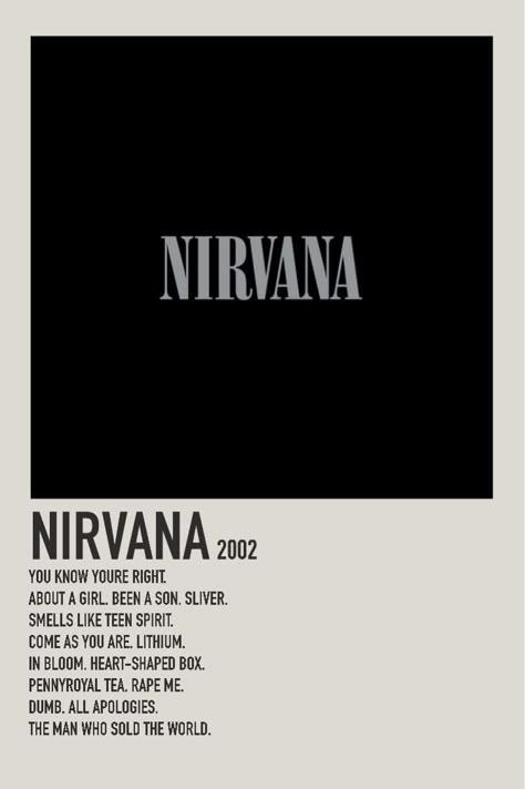 Poster Ideas Music, Nirvana Album Cover, Poster Design Music, Nirvana Album, Nirvana Poster, Nirvana Songs, Minimalist Music, Music Poster Ideas, Vintage Music Posters