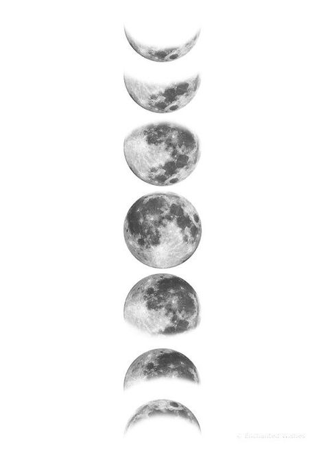 Printable Posters Black And White, Lunar Phases Tattoo, Black Wall Prints, Poster Prints Black And White, Phases Of The Moon Tattoo, Black And White Printables, Moon Cycle Tattoo, Moon Black And White, Moon Chart