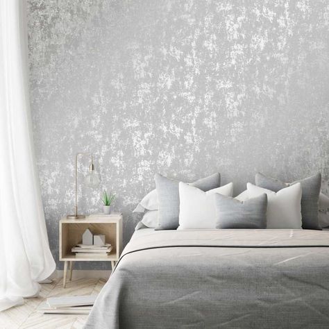 Grey Wallpaper Living Room, Grey Wallpaper Bedroom, Wallpaper Bedroom Feature Wall, I Love Wallpaper, Feature Wall Bedroom, Wallpaper Uk, Silver Wallpaper, Accent Wall Bedroom, Wallpaper Accent