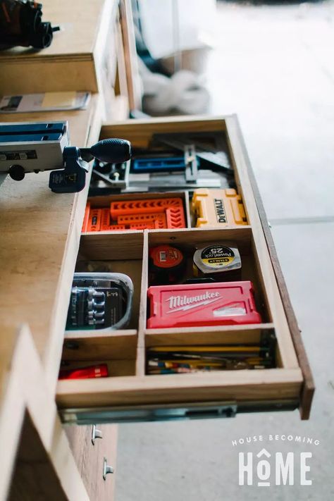 Small Tool Storage, Modular Workbench, Miter Station, Drawers For Clothes, Garage Workshop Organization, Tool Drawers, Garage Tool Organization, Homemade Tables, Garage Work Bench