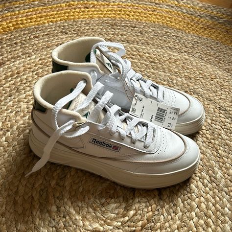 Brand New, Tag Intact Reebok Club C Geo Mid, Reebok White Sneakers, Reebok Freestyle, Shoes Reebok, White Reebok, Reebok Royal, Juicy Couture Charms, Reebok Sneakers, Reebok Club C