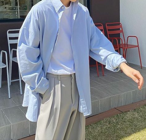 Blue Outfits Men, Color Outfit Ideas, Korean Outfits Men, Blue Outfit Men, Aesthetic Clothes Men, Korean Street Fashion Men, Stephen Strange, Minimalist Fashion Men, Street Style Outfits Men