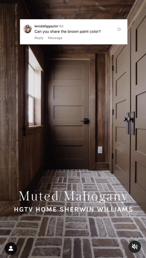 White Gel Stain, Moody Mudroom, Moody Laundry Room, Built In Mudroom, Brown Paint Colors, Brown Doors, House Color Palettes, Laundry Room Inspiration, Plank Walls