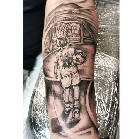 Tattoo Ideas For Men Soccer Tattoos For Men Leg, Sports Tattoos For Men Ideas, Soccer Tattoos For Men, Napoli Tattoo, Soccer Tattoos, Football Tattoo, Sport Tattoos, 10 Tattoo, Forearm Sleeve