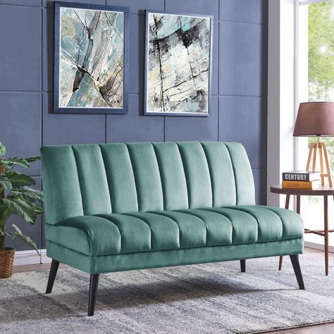 Handy Living Houston Mid-Century Modern Turquoise Blue Velvet Armless Loveset (Turquoise Blue) Sofa Photography, Mid Century Couch, Mid Century Modern Couch, Kitchen Sofa, Soft Turquoise, Blue Velvet Sofa, Blue Couches, Mid Century Living Room, Mid Century Modern Sofa