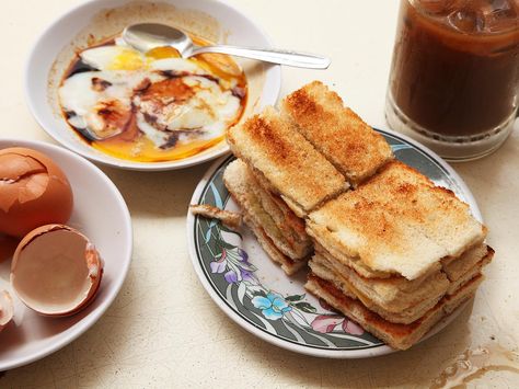 Soft Cooked Eggs With Kaya Jam and Toast: Singapore's Signature Breakfast Singapore Breakfast, Kaya Jam, Pokemon Food, Kaya Toast, Chinese Cafe, Breakfast Pictures, Jam Toast, Breakfast Cafe, Dream Food