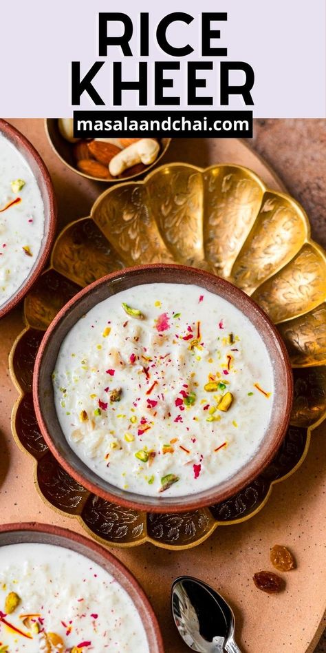 Indulge in the richness of our Rice Kheer, a quick, eggless, one-pot recipe that's ready in under 30 minutes! Perfect for special occasions, this fragrant Indian rice pudding is made with basmati rice, whole milk, and sugar – a delightful and cost-effective treat for a crowd. Indian Rice Pudding, Multicultural Recipes, Instant Pot Rice, Rice Kheer, Kheer Recipe, Indian Rice, Milk And Sugar, Diwali Food, Mood Food