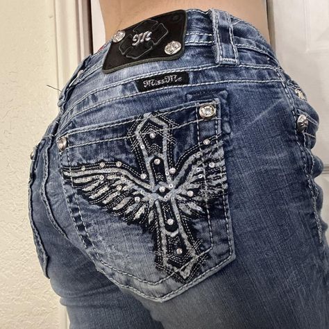 rare Miss Me cross low rise jeans
size 29
brand new... - Depop Miss Me Low Rise Jeans, Y2k Jeans Back Pocket, Gem Jeans, Miss Me Jeans Outfit Y2k, Y2k Low Rise Jeans, Mc Bling, Feminine Fits, Y2k Outfits Miss Me Jeans, Low Waisted Jeans Miss Me