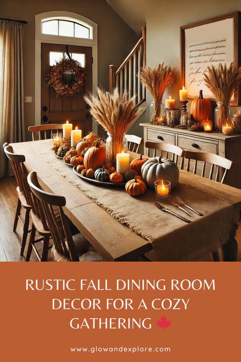 Rustic Fall Dining Room Decor for a Cozy Gathering Autumn Dining Room Decor, Autumn Dining Room, Fall Dining Room Decor, Fall Dining Table Decor, Fall Dining Table, Cozy Gathering, Fall Dining Room, Autumn Dining, Fall Mood