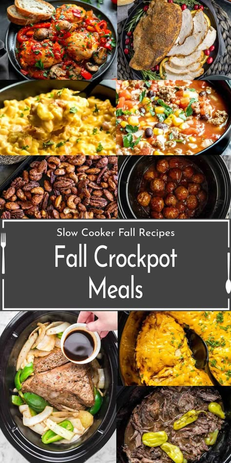 These easy Fall Slow cooker recipes are perfect for weeknight family dinners. Make these simple Fall recipes in your Crock Pot and have dinner ready and waiting when you get home. Best Fall Slow Cooker Recipes, 150 Crockpot Recipes For Fall, Fall Foods Crockpot, Autumn Recipes Crockpot, Halloween Slow Cooker Recipes, Slow Cooker Recipes 8-10 Hours, Best Fall Crockpot Recipes, Drew Barrymore Crockpot Recipes, 4.5 Quart Crockpot Recipes