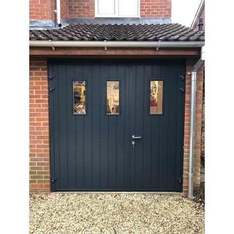 Garage Door Door, Garage Doors Ideas, Garage Doors Uk, Garage Door With Windows, Side Hinged Garage Doors, Steel Garage Doors, Converted Garage, Window Glazing, Steel Garage