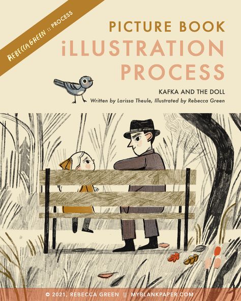 KAFKA AND THE DOLL | PICTURE BOOK PROCESS — Rebecca Green Illustration Illustration Picture Book, Chapter Book Illustration, Rebecca Green Illustration, Illustration Children's Books, Kid Book Illustration, Kids Book Illustration Ideas, Children’s Book Illustration, Picture Book Ideas, Literature Illustration