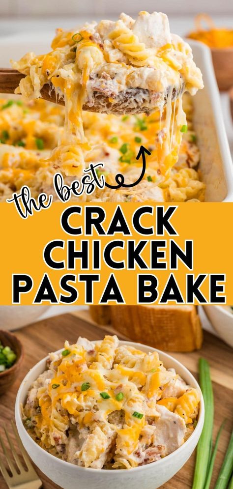 This Crack Chicken Casserole with Pasta is comfort food done right! It’s loaded with tender chicken, crispy bacon, creamy ranch-flavored sauce, and melty cheese—guaranteed to be a hit with the whole family. Perfect for busy weeknights, it comes together easily with simple pantry staples and can even be made ahead or frozen for later. Whether you’re feeding a crowd or need a quick dinner, this cheesy, savory dish will have everyone coming back for seconds Dinner Meals For A Crowd, Meals With Cream Of Chicken, Recipes With Leftover Chicken Tenders, Quick Easy Meals For A Crowd, Chicken Casserole Recipes For Dinner Pasta, Chicken Tenders Casserole Recipes, Chicken Casserole For A Crowd, Cream Cheese Chicken Casserole, Chicken Casserole Recipes Crockpot