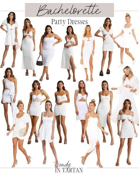 Bachelorette Party Dresses - bridal dresses, bachelorette outfits, white dresses, white fall outfits Djevojačka Večer, Hawaii Bachelorette, Bach Party Outfit, Bride Bachelorette Outfit, White Bachelorette Party Outfit, White Party Attire, Bachelorette Outfit Ideas, Bachelorette Party Dresses, Party Dresses White