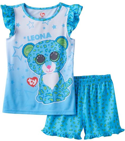 Girls 4-12 TY Beanie Boos Leona Pajama Set Beanie Boo Party, Leopard Beanie, Shopkins Girls, Boo Party, Pajama Short Set, Buyable Pins, Pajama Short, Blue Beanie, Girl Beanie