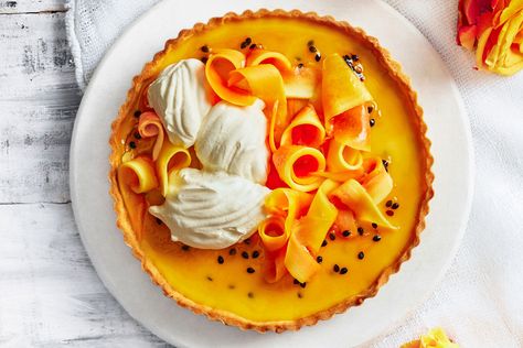 Passionfruit and papaya tart Papaya Dessert, Recipes With Vegetables, Passionfruit Curd, Baking Weights, Apple Coffee Cake, Butternut Squash Apple, Apple Coffee, Apple Coffee Cakes, Photography Settings