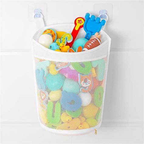 Amazon.com: Large Capacity Baby Mesh Bath Toy Organizer, Multiple Ways to Hang, Extra Large Opening Bathroom Toy Storage, Bottom Zipper Bathtub Toy Storage Bag, Baby Shower Games Bath Tub Accessory (White) : Toys & Games Bath Toy Storage Ideas, Bathroom Toy Storage, Bathtub Toy Storage, Kids Bath Tub, Bath Toy Organizer, Bath Toy Storage, Bath Toy Organization, Bathroom Toys, Tub Toys