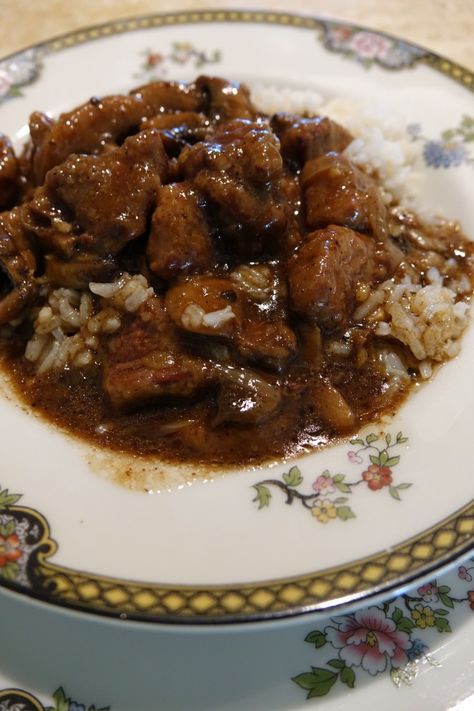 Beef Tips & Rice - A family staple! Enjoy! Rice With Meat, Beef Tips And Rice, Beef Tip Recipes, Soul Food Recipes, Supper Tonight, Beef Stew Meat, Beef Tips, Hamburger Meat, Prophetic Art