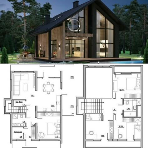 Nordic House Plans, Scandinavian House Plan, Chalet House Plans, Plan Interior Design, 3d Floor Plans, Chalet Design, Be With Me, A Frame House Plans, House Floor Design