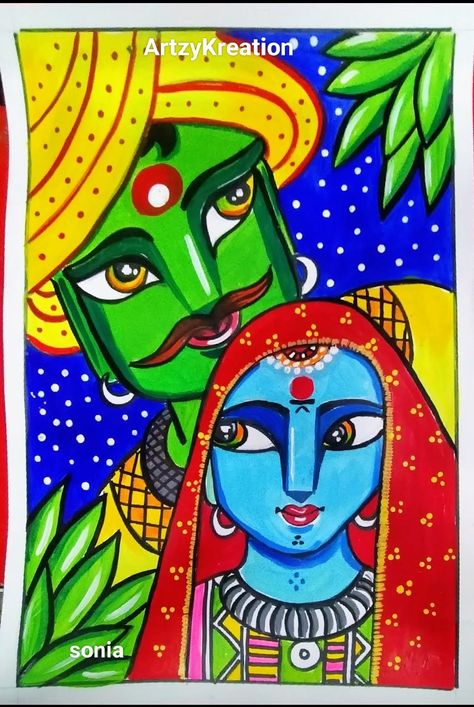 Online class demo sheet for intermediate batch ( Art for kids) Rajasthani Couple, Bird Drawing For Kids, Watercolor Negative Painting, Negative Painting, Poster Color Painting, Oil Pastel Colours, Rajasthani Art, Rubix Cube, Cartoon Clip