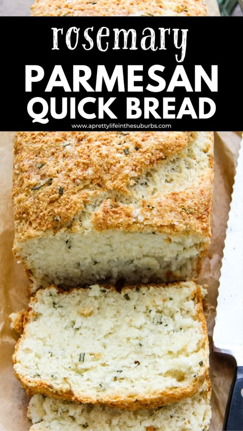 This Rosemary Parmesan Quick Bread is savoury and so flavourful. Homemade bread is the best! This bread requires no kneading, no rising, and it's ready and on the table in about one hour. Rosemary Bread Machine Recipe, Rosemary Garlic Bread Recipe, Savory Quick Bread Recipes, Christmas Breads, Loaf Bread Recipe, Pesto Bread, Quick Bread Recipes Easy, Parmesan Bread, Rosemary Bread