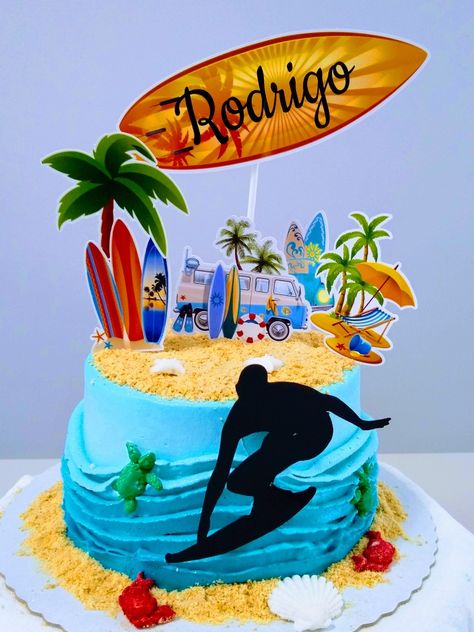 Surfing Cake, Surf Cake, Beach Cake Topper, Beach Cake, Surf Party, Beach Cakes, 10th Birthday Parties, Surfs Up, 10th Birthday