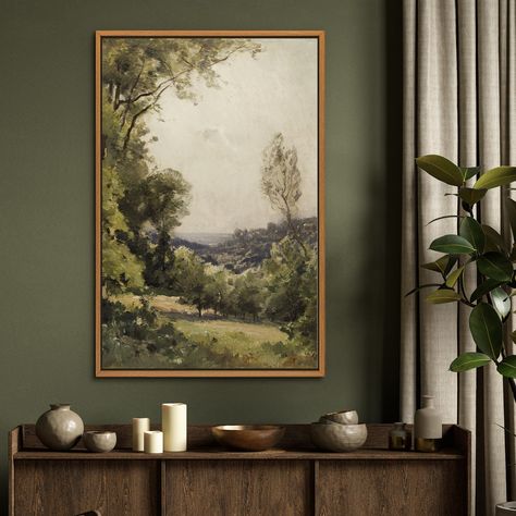 This Wall Decor item by Theartsflair has 258 favorites from Etsy shoppers. Ships from Pomona, CA. Listed on Jun 11, 2024 Classical Art Landscape, How To Decorate Around Large Wall Art, Moody Landscape Art, Green Paint Bedroom, Mars House, Transitional Wall Decor, Decorating With Green, Vintage Canvas Painting, Framed Landscape Art