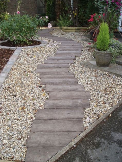 Wooden Pathway, Small Front Gardens, Sloped Garden, Gravel Garden, Garden Shrubs, Samos, Garden Pathway, Small Gardens, Front Garden