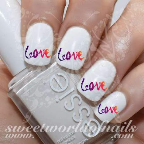 Valentine's day Nail Art Love Word water Decals Flag Nails, Neat Nails, Paint Nails, Adult Valentines, Gel Nail Removal, Love Word, Valentine Nails, Lovely Nails, Galaxy Nails